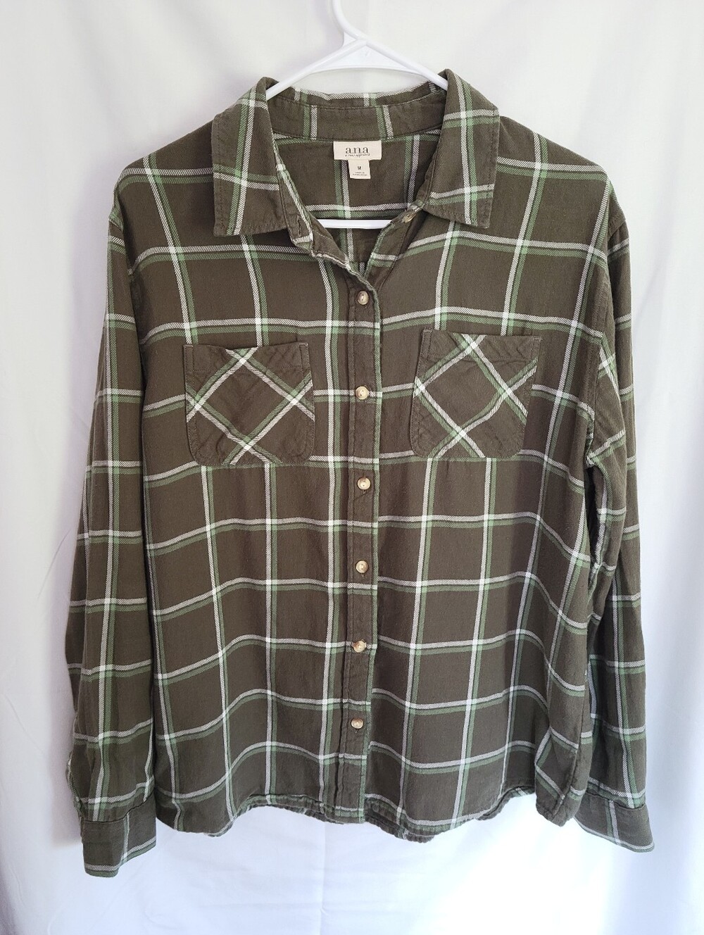 a.n.a Olive Plaid Lightweight Button-Down Shirt